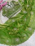 3DESIGNER SOFT FENDY SATIN SILK HAND WORK AND CUT WORK WITH ARCO BORDER SAREE WITH STITCH BLOUSE WHOLESALE PRICE ETHNIC GARMENT (9)