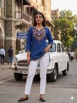 FANCY COTTON EMBROIDERY WORK TOP BLUE