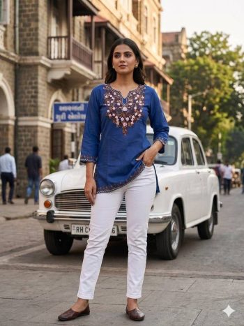 FANCY COTTON EMBROIDERY WORK TOP BLUE