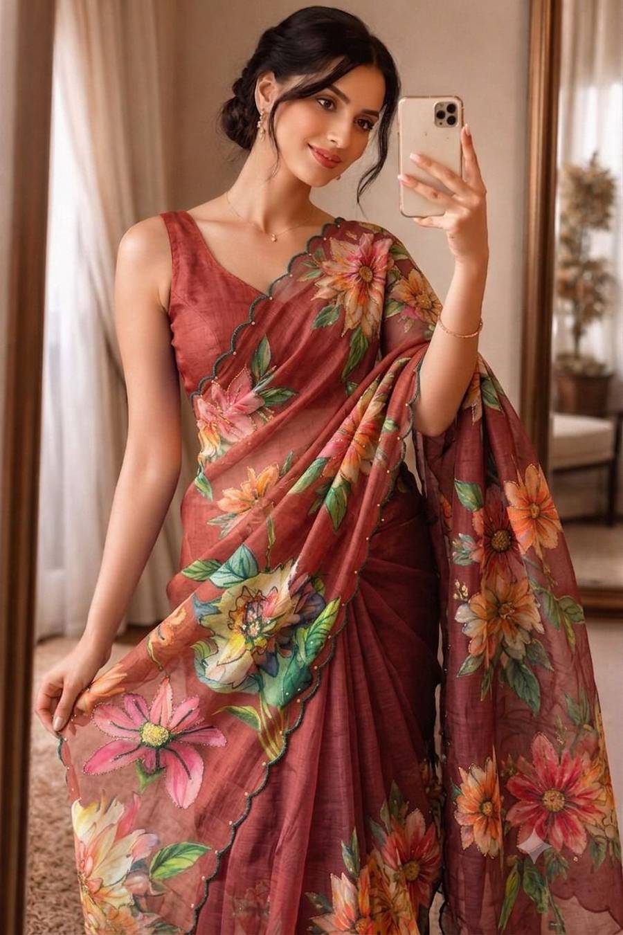 3FANCY LINEN SILK DIGITAL PRINT AND KHATLI WORK SAREE WITH UNSTITCHED BLOUSE FESTIVE WEAR WHOLESALE PRICE ETHNIC GARMENT (3)