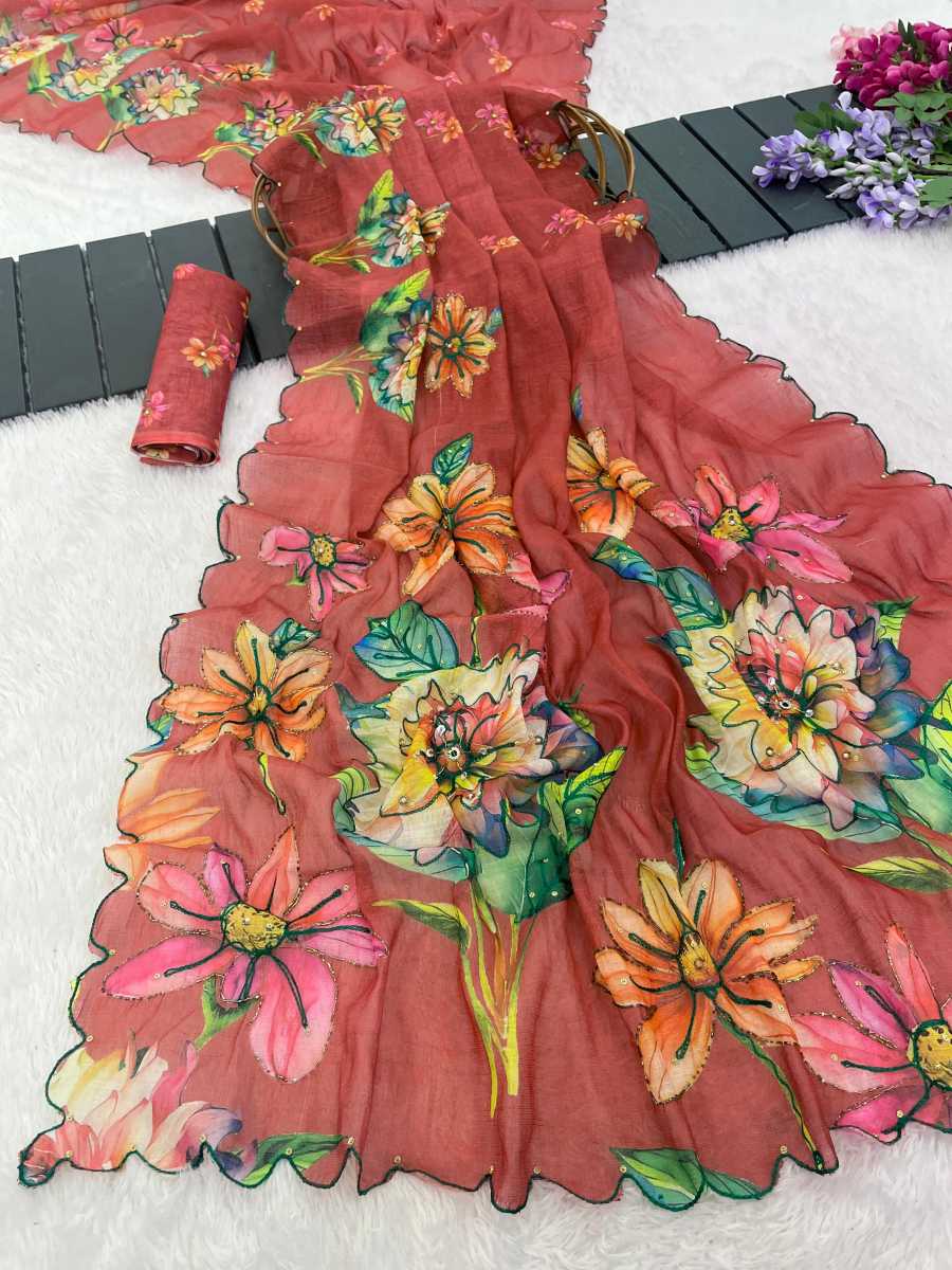 3FANCY LINEN SILK DIGITAL PRINT AND KHATLI WORK SAREE WITH UNSTITCHED BLOUSE FESTIVE WEAR WHOLESALE PRICE ETHNIC GARMENT (4)