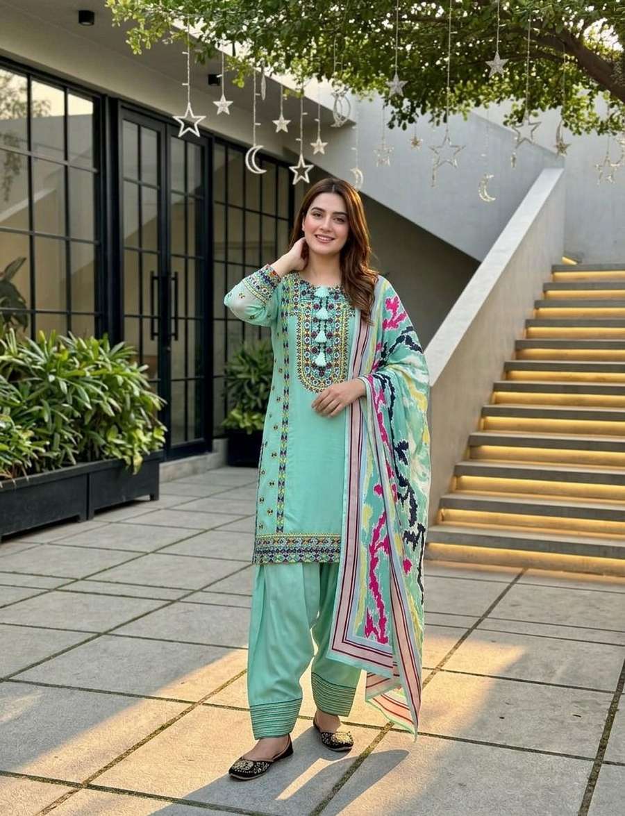 3FANCY NATURAL SILK EMBROIDRY WORK TOP PATIYALA WITH DUPATTA FESTIVE WEAR WHOLESALE PRICE ETHNIC GARMENT (11)