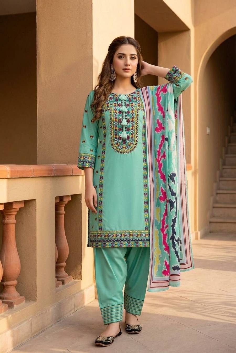 3FANCY NATURAL SILK EMBROIDRY WORK TOP PATIYALA WITH DUPATTA FESTIVE WEAR WHOLESALE PRICE ETHNIC GARMENT (14)