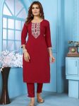 3FANCY RINKAL COTTON EMBROIDERY WORK TOP PENT SET DAILY WEAR WHOLESALE PRICE ETHNIC GARMENT (15)