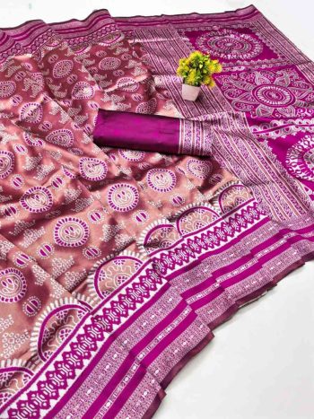 MODERN BANARASI SILK WEAVING WORK SAREE WITH UNSTITCHED BLOUSE PINK