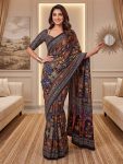 3MODERN CHINON DIGITAL AJRAK PRINT WITH REAL MIRROR WORK SAREE WITH UNSTITCHED BLOUSE PARTY WEAR WHOLESALE PRICE ETHNIC GARMENT (57)