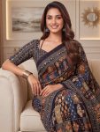 3MODERN CHINON DIGITAL AJRAK PRINT WITH REAL MIRROR WORK SAREE WITH UNSTITCHED BLOUSE PARTY WEAR WHOLESALE PRICE ETHNIC GARMENT (57)