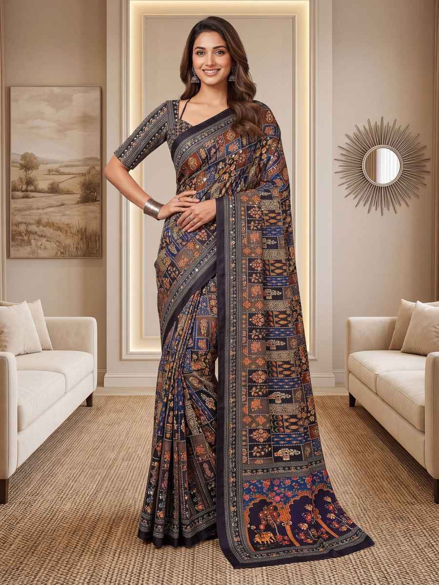 3MODERN CHINON DIGITAL AJRAK PRINT WITH REAL MIRROR WORK SAREE WITH UNSTITCHED BLOUSE PARTY WEAR WHOLESALE PRICE ETHNIC GARMENT (57)