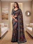 3MODERN CHINON DIGITAL AJRAK PRINT WITH REAL MIRROR WORK SAREE WITH UNSTITCHED BLOUSE PARTY WEAR WHOLESALE PRICE ETHNIC GARMENT (57)