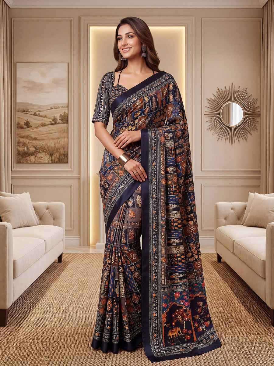 3MODERN CHINON DIGITAL AJRAK PRINT WITH REAL MIRROR WORK SAREE WITH UNSTITCHED BLOUSE PARTY WEAR WHOLESALE PRICE ETHNIC GARMENT (58)