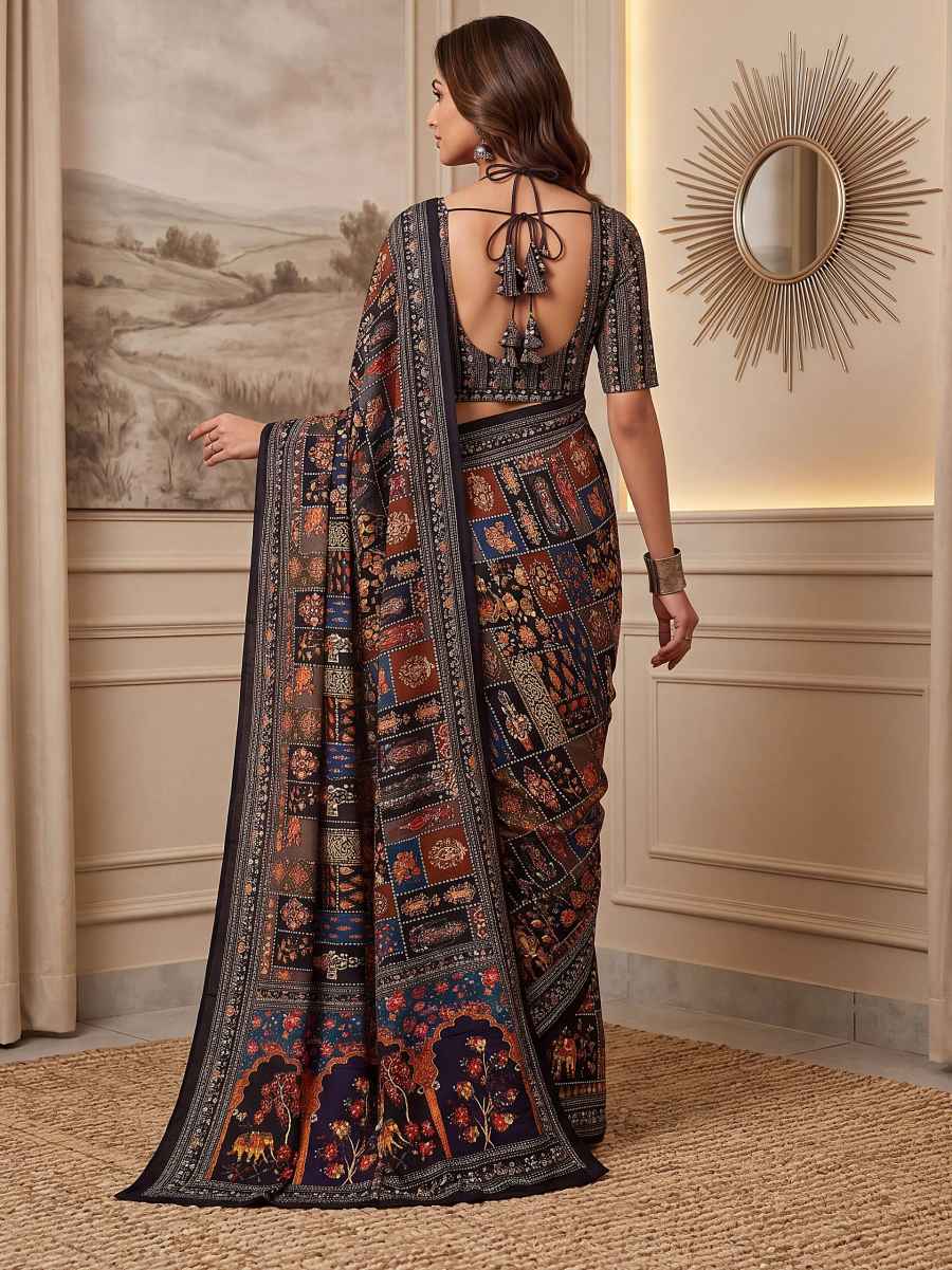3MODERN CHINON DIGITAL AJRAK PRINT WITH REAL MIRROR WORK SAREE WITH UNSTITCHED BLOUSE PARTY WEAR WHOLESALE PRICE ETHNIC GARMENT (59)