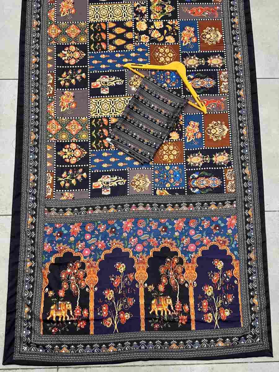 3MODERN CHINON DIGITAL AJRAK PRINT WITH REAL MIRROR WORK SAREE WITH UNSTITCHED BLOUSE PARTY WEAR WHOLESALE PRICE ETHNIC GARMENT (60)