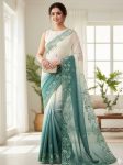 MODERN CRUNCHY PADDING EMBROIDERY AND MULTI THREAD WITH ARCO CUT WORK BORDER SAREE WITH UNSTITCHED BLOUSE RAMA