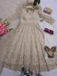3MODERN CRUNCHY SILK EMBROIDERY SEQUENCE WORK GOWN BOTTOM WITH DUPATTA WEDDING WEAR WHOLESALE PRICE ETHNIC GARMENT (20)