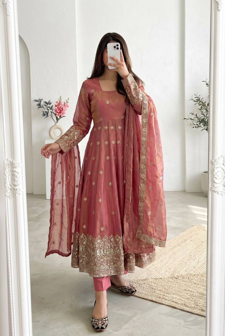 3MODERN FENDY SILK EMBROIDERY SEQUENCE WORK GOWN BOTTOM WITH DUPATTA WEDDING WEAR WHOLESALE PRICE ETHNIC GARMENT (11)