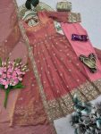 3MODERN FENDY SILK EMBROIDERY SEQUENCE WORK GOWN BOTTOM WITH DUPATTA WEDDING WEAR WHOLESALE PRICE ETHNIC GARMENT (11)