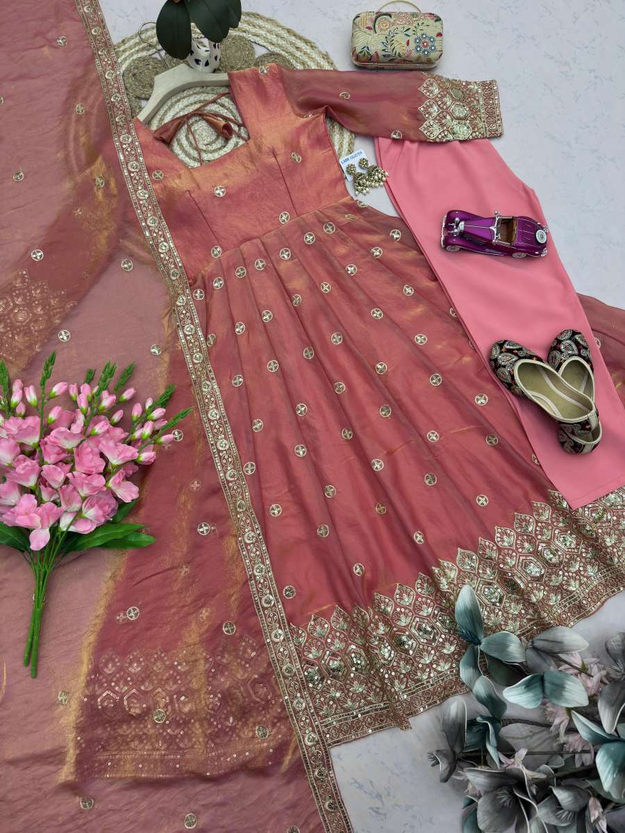 3MODERN FENDY SILK EMBROIDERY SEQUENCE WORK GOWN BOTTOM WITH DUPATTA WEDDING WEAR WHOLESALE PRICE ETHNIC GARMENT (12)