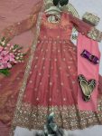 3MODERN FENDY SILK EMBROIDERY SEQUENCE WORK GOWN BOTTOM WITH DUPATTA WEDDING WEAR WHOLESALE PRICE ETHNIC GARMENT (11)
