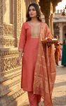 MODERN SLUB COTTON EMBROIDERY WORK TOP BOTTOM WITH DUPATTA PEACH