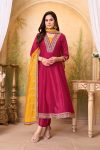 3MODERN VICHITRA SILK EMBROIDERY, SEQUENCE & CODING WORK ANARKALI BOTTOM WITH DUPATTA WEDDING WEAR WHOLESALE PRICE ETHNIC GARMENT (20)