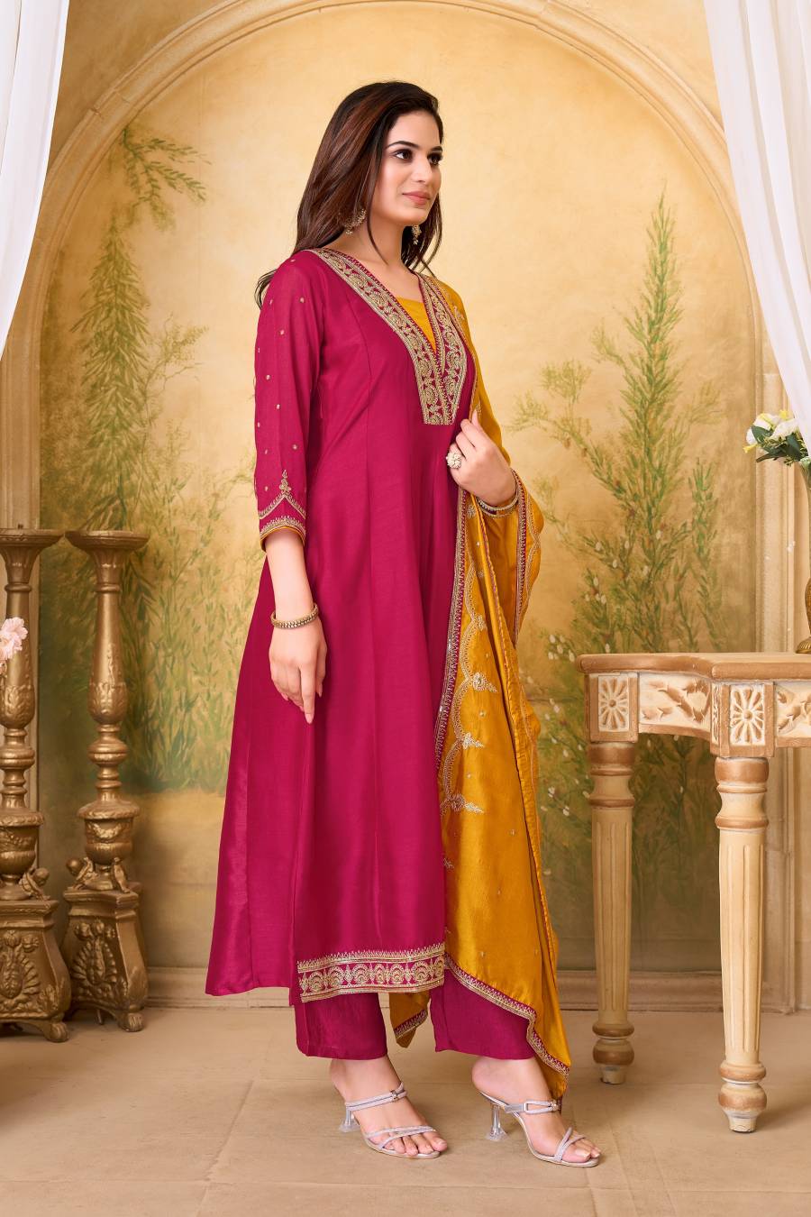 3MODERN VICHITRA SILK EMBROIDERY, SEQUENCE & CODING WORK ANARKALI BOTTOM WITH DUPATTA WEDDING WEAR WHOLESALE PRICE ETHNIC GARMENT (21)