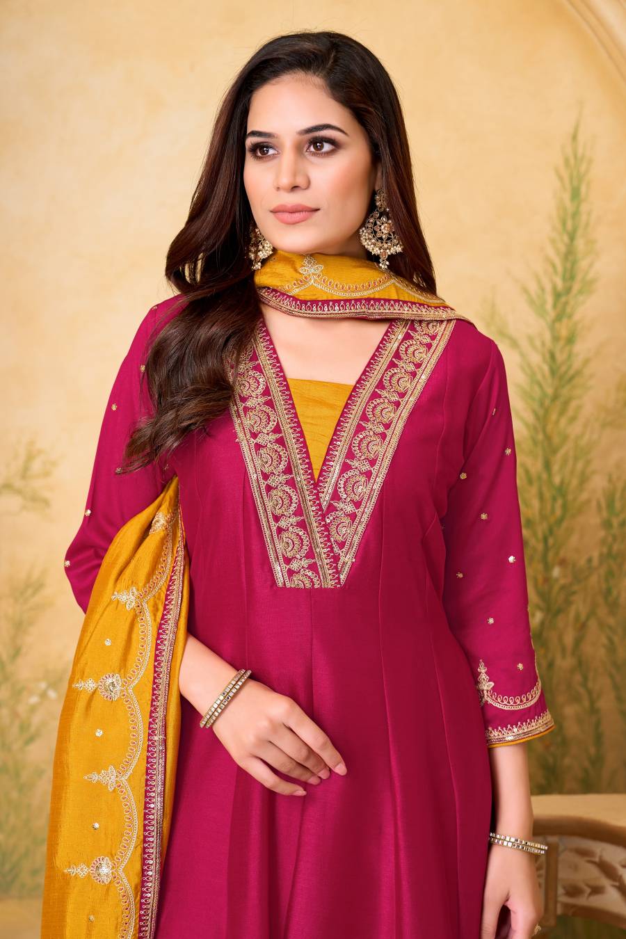 3MODERN VICHITRA SILK EMBROIDERY, SEQUENCE & CODING WORK ANARKALI BOTTOM WITH DUPATTA WEDDING WEAR WHOLESALE PRICE ETHNIC GARMENT (24)
