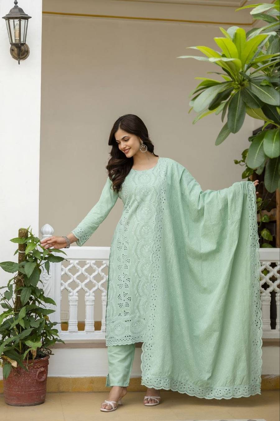 3NEW ARRIVAL CAMBRIC COTTON BORING CHIKAN KARI WORK TOP BOTTOM WITH DUPATTA FESTIVE WEAR WHOLESALE PRICE ETHNIC GARMENT (28)