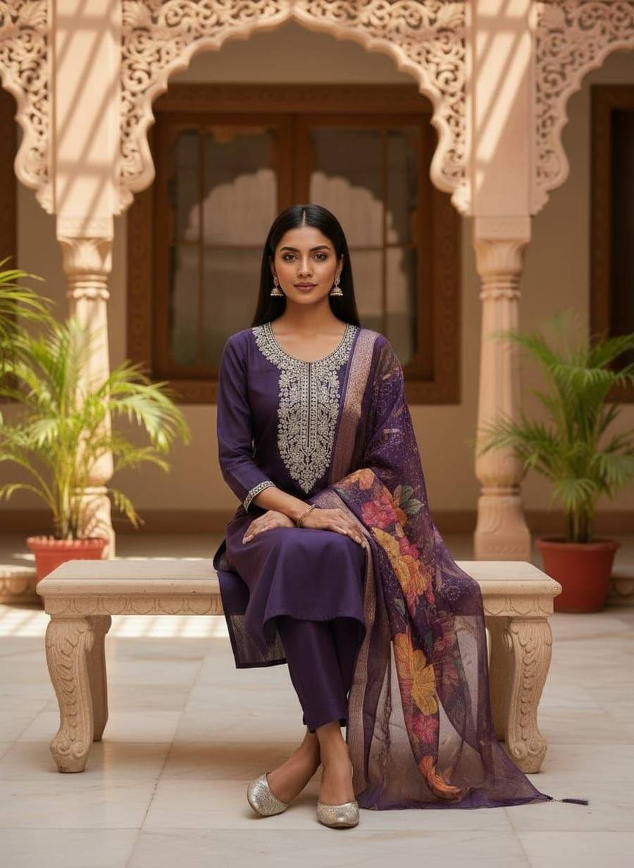 3NEW ARRIVAL ROMAN SILK EMBROIDERY WORK TOP BOTTOM WITH DUPATTA FESTIVE WEAR WHOLESALE PRICE ETHNIC GARMENT (7)