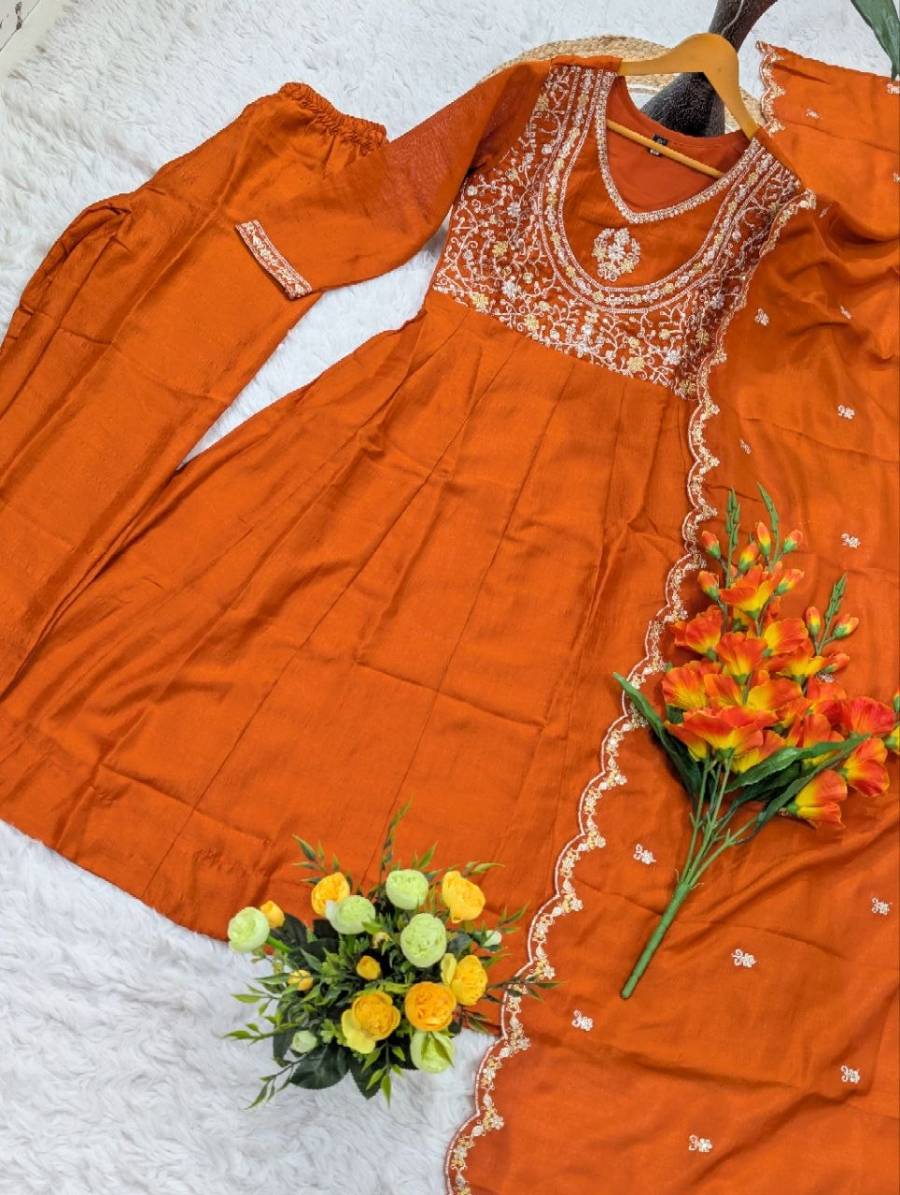 3NEW ARRIVAL VICHITRA SILK SEQUENCE CODING EMBROIDERY WORK TOP BOTTOM WITH DUPATTA FESTIVE WEAR WHOLESALE PRICE ETHNIC GARMENT (23)