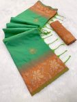 3RICH LOOK BANARASI SILK COPPER ZARI FLOWER MOTIFS & WOVEN BORDER WORK SAREE WITH UNSTITCHED BLOUSE FESTIVE WEAR WHOLESALE PRICE ETHNIC GARMENT (12)