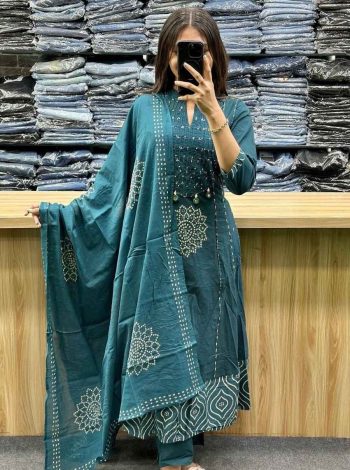 RICH LOOK COTTON ADDA WORK & HEAVY PINTEX WITH 4 PEARL LATKAN WORK TOP BOTTOM WITH DUPATTA RAMA
