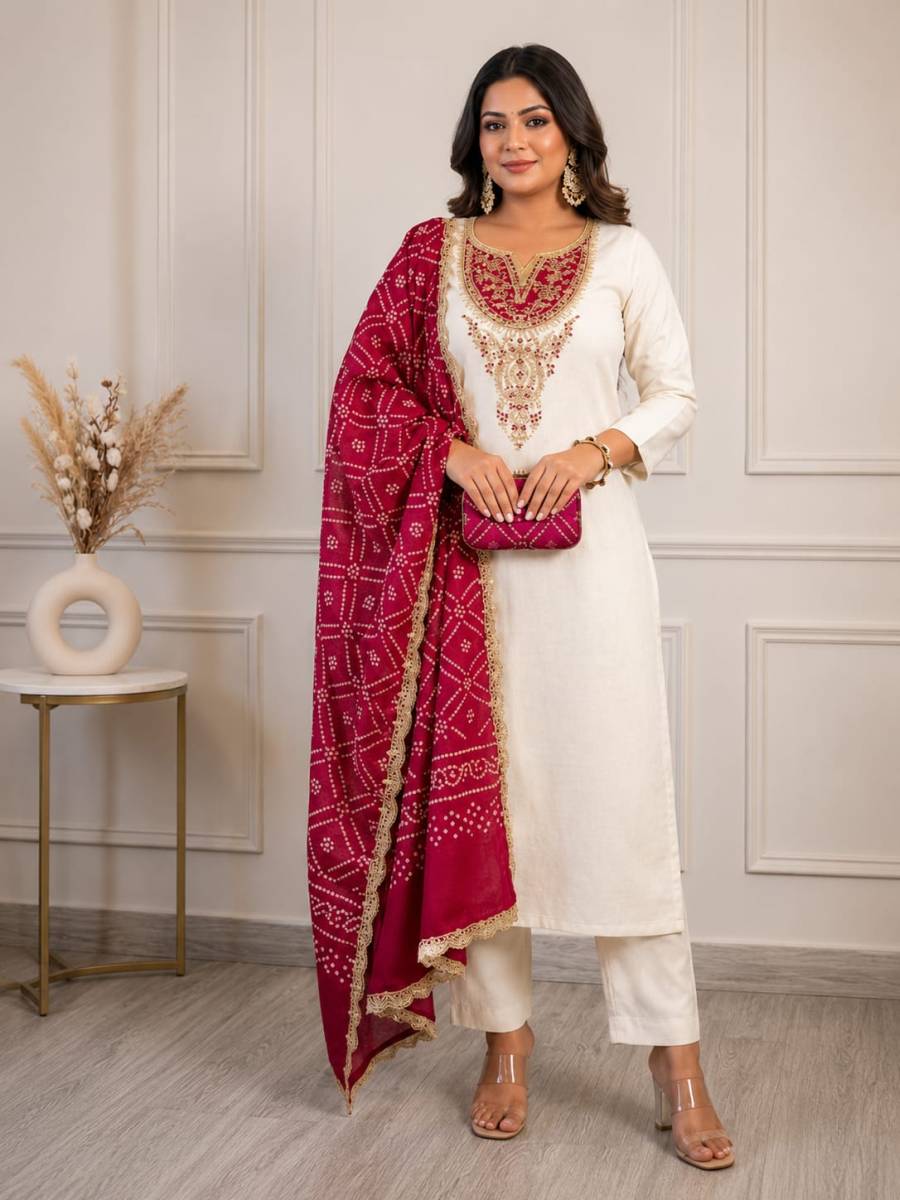 3RICH LOOK SLUB COTTON EMBROIDERY WORK TOP BOTTOM WITH DUPATTA FESTIVE WEAR WHOLESALE PRICE ETHNIC GARMENT (9)
