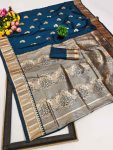 DESIGNER BANARASI SILK SELF & ZARI WEAVING RICH PALLU UNIQUE BORDER WORK SAREE WITH UNSTITCHED BLOUSE TEAL