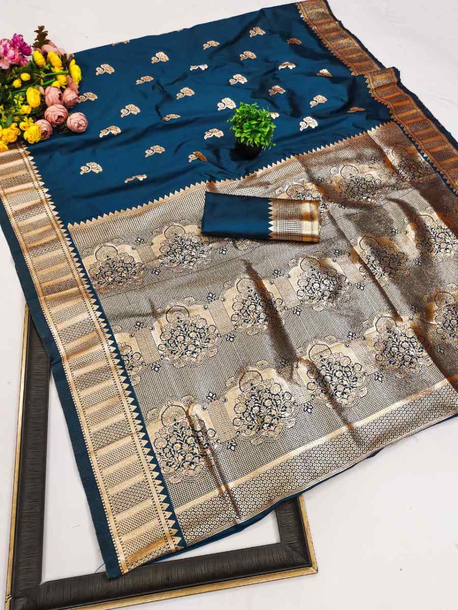 4DESIGNER BANARASI SILK SELF & ZARI WEAVING RICH PALLU UNIQUE BORDER WORK SAREE WITH UNSTITCHED BLOUSE FESIVE WEAR WHOLESALE PRICE ETHNIC GARMENT (5)