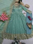 4DESIGNER FENDY SILK EMBROIDERY SEQUENCE WORK GOWN BOTTOM WITH DUPATTA WEDDING WEAR WHOLESALE PRICE ETHNIC GARMENT (19)