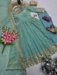 4DESIGNER FENDY SILK EMBROIDERY SEQUENCE WORK GOWN BOTTOM WITH DUPATTA WEDDING WEAR WHOLESALE PRICE ETHNIC GARMENT (19)