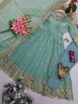 4DESIGNER FENDY SILK EMBROIDERY SEQUENCE WORK GOWN BOTTOM WITH DUPATTA WEDDING WEAR WHOLESALE PRICE ETHNIC GARMENT (19)