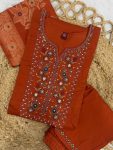 DESIGNER MANGO SILK MULTI EMBROIDERY SEQUENCE WITH HAND WORK TOP BOTTOM WITH DUPATTA ORANGE