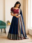 DESIGNER SILK WOVEN WORK LEHENGA CHOLI WITH DUPATTA NAVY BLUE