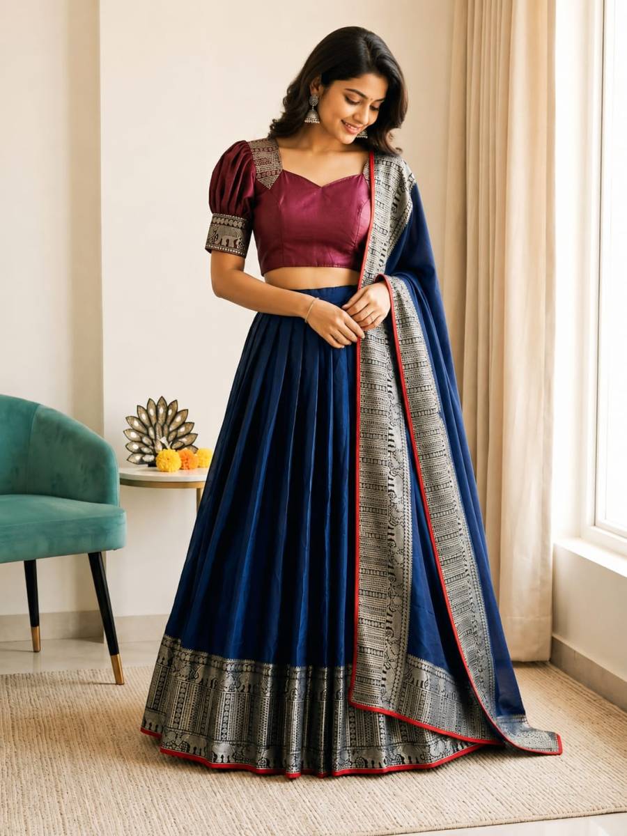 4DESIGNER SILK WOVEN WORK LEHENGA CHOLI WITH DUPATTA FESTIVE WEAR WHOLESALE PRICE ETHNIC GARMENT (2)