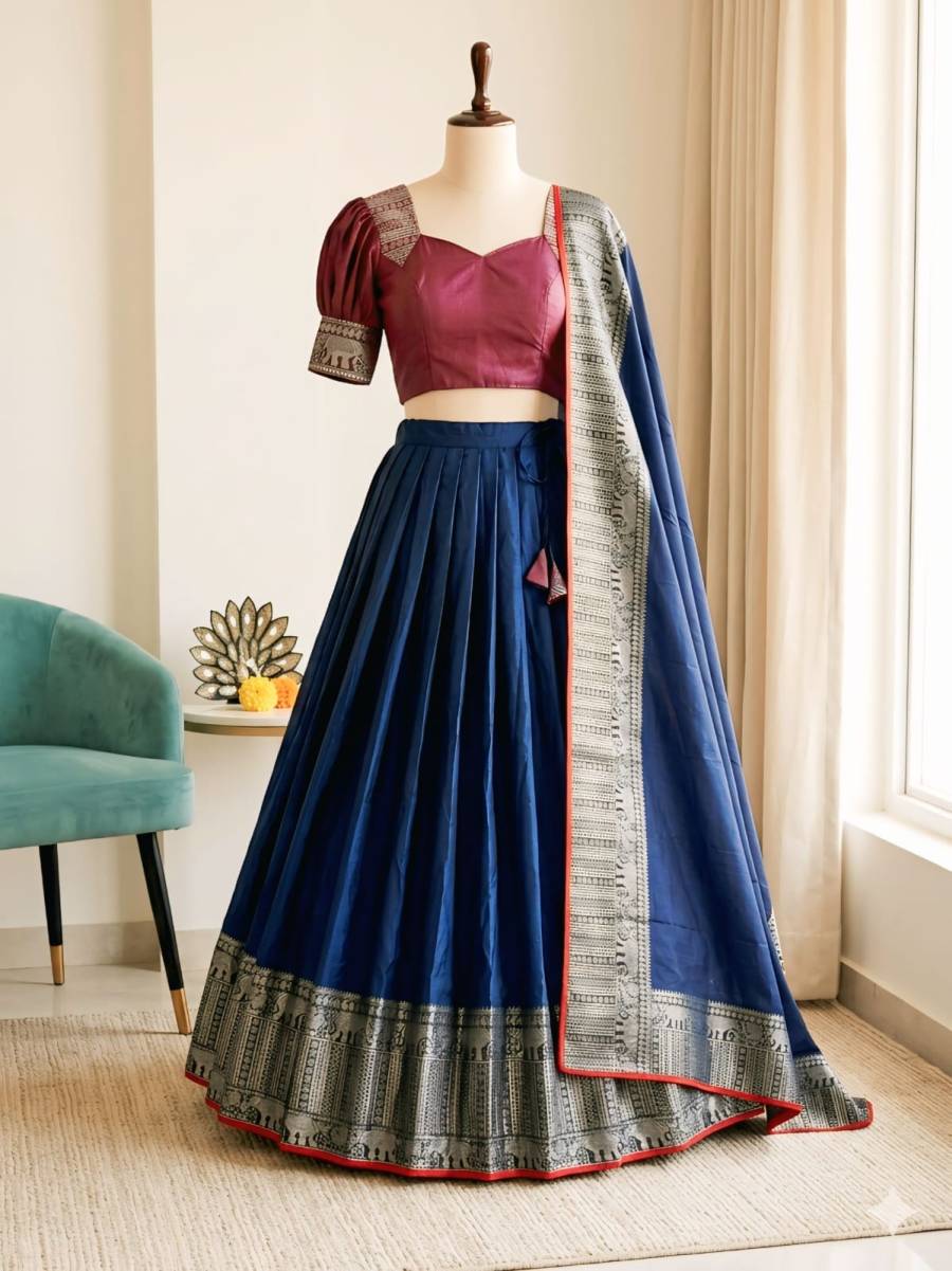 4DESIGNER SILK WOVEN WORK LEHENGA CHOLI WITH DUPATTA FESTIVE WEAR WHOLESALE PRICE ETHNIC GARMENT (4)