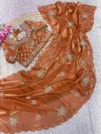 4DESIGNER SOFT FENDY SATIN SILK HAND WORK AND CUT WORK WITH ARCO BORDER SAREE WITH STITCH BLOUSE WHOLESALE PRICE ETHNIC GARMENT (19)
