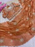 4DESIGNER SOFT FENDY SATIN SILK HAND WORK AND CUT WORK WITH ARCO BORDER SAREE WITH STITCH BLOUSE WHOLESALE PRICE ETHNIC GARMENT (19)