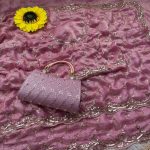 4DESIGNER SPACE SILK ORIGINAL GOLD BEADS WORK WITH CUT WORK BORDER SAREE WITH UNSTITCHED BLOUSE WITH SAME PURSE PARTY WEAR WHOLESALE PRICE ETHNIC GARMENT (15)