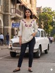 FANCY COTTON EMBROIDERY WORK TOP OFF WHITE