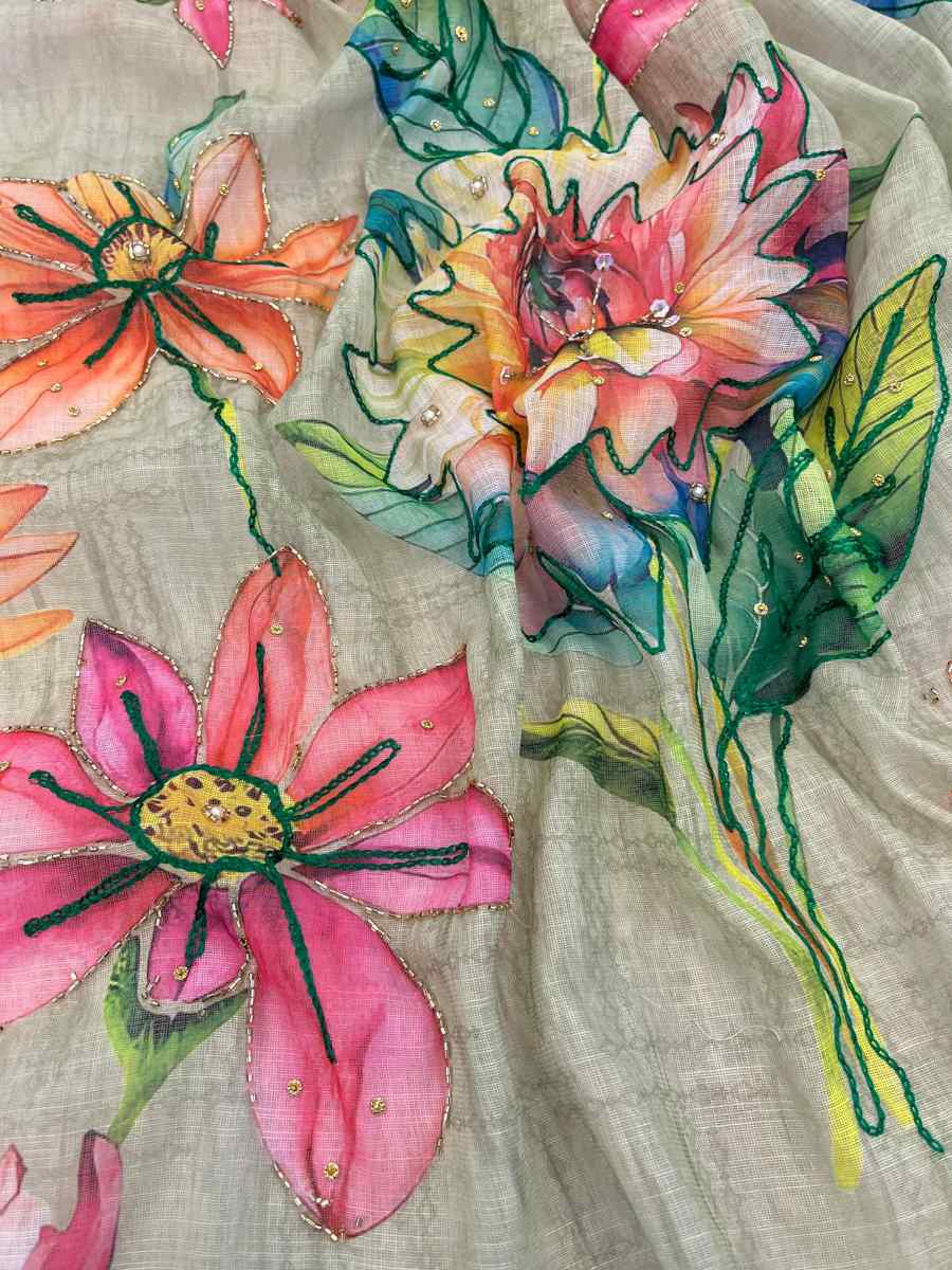4FANCY LINEN SILK DIGITAL PRINT AND KHATLI WORK SAREE WITH UNSTITCHED BLOUSE FESTIVE WEAR WHOLESALE PRICE ETHNIC GARMENT (7)