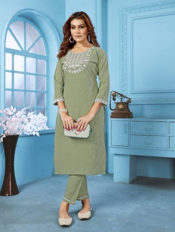 FANCY RINKAL COTTON EMBROIDERY WORK TOP PENT SET PISTA