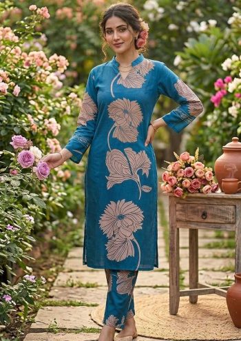 FANCY SLUB COTTON PRINTED WORK TOP PENT SET RAMA