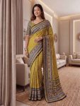 4MODERN CHINON DIGITAL AJRAK PRINT WITH REAL MIRROR WORK SAREE WITH UNSTITCHED BLOUSE PARTY WEAR WHOLESALE PRICE ETHNIC GARMENT (46)