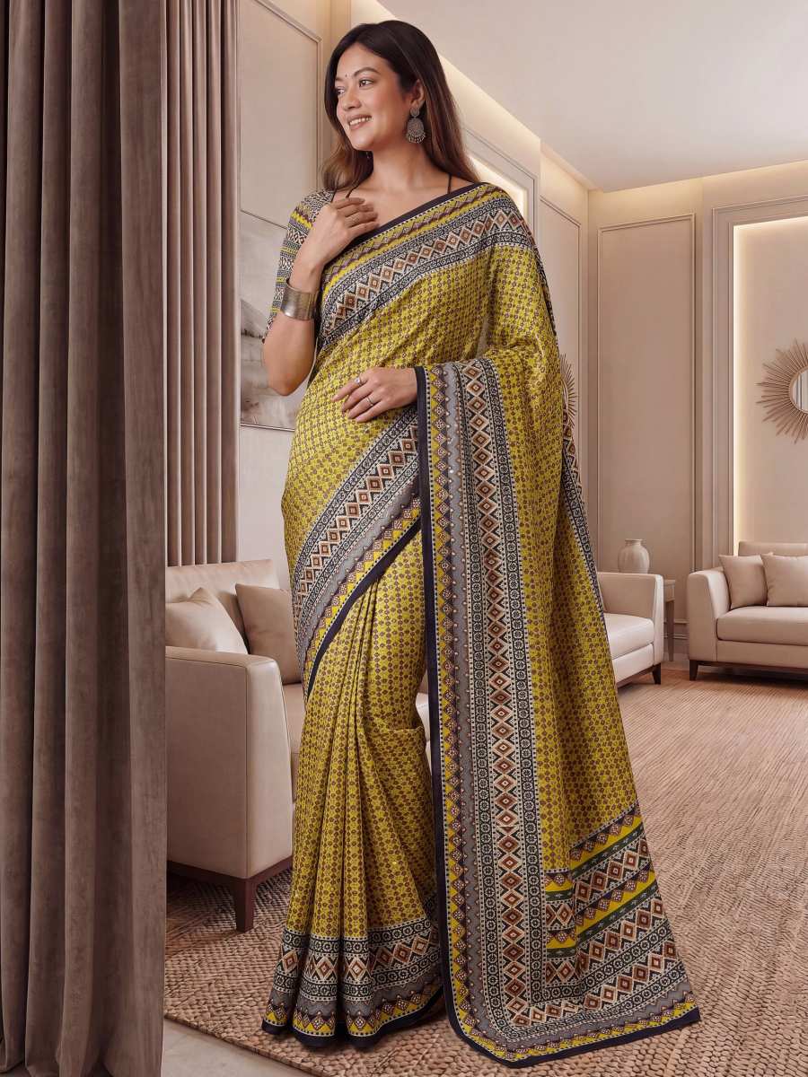 4MODERN CHINON DIGITAL AJRAK PRINT WITH REAL MIRROR WORK SAREE WITH UNSTITCHED BLOUSE PARTY WEAR WHOLESALE PRICE ETHNIC GARMENT (47)